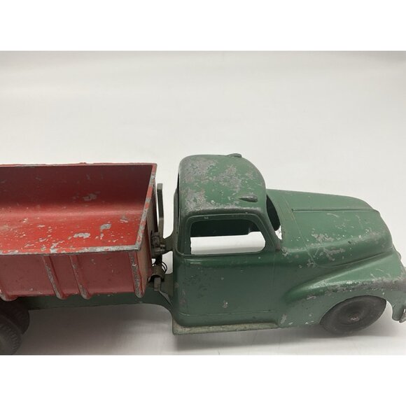 Hubley Vintage Diecast Green And Red #469 476 Kiddie Toy Dump Truck 9" Long x 3" - Picture 9 of 15